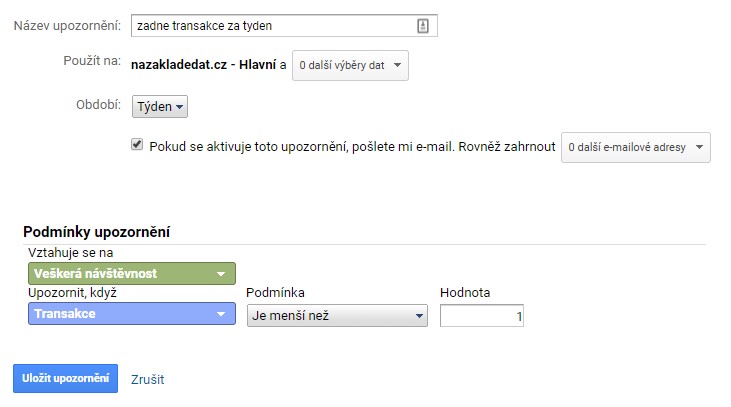 Upozornění na žádné transakce