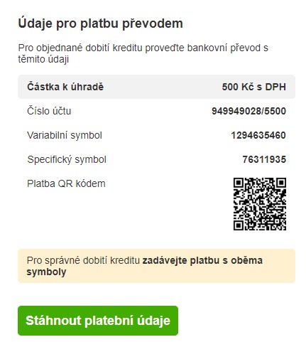 Pokyny k dobití převodem