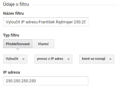 Filtr na vyloučení IP adresy