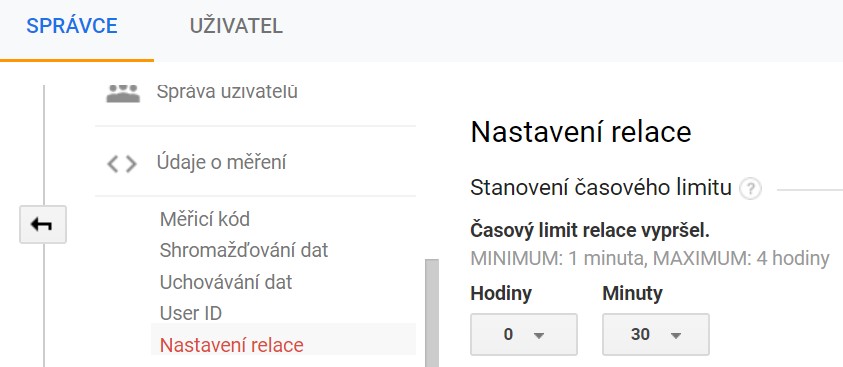 Nastavení časového limitu relace