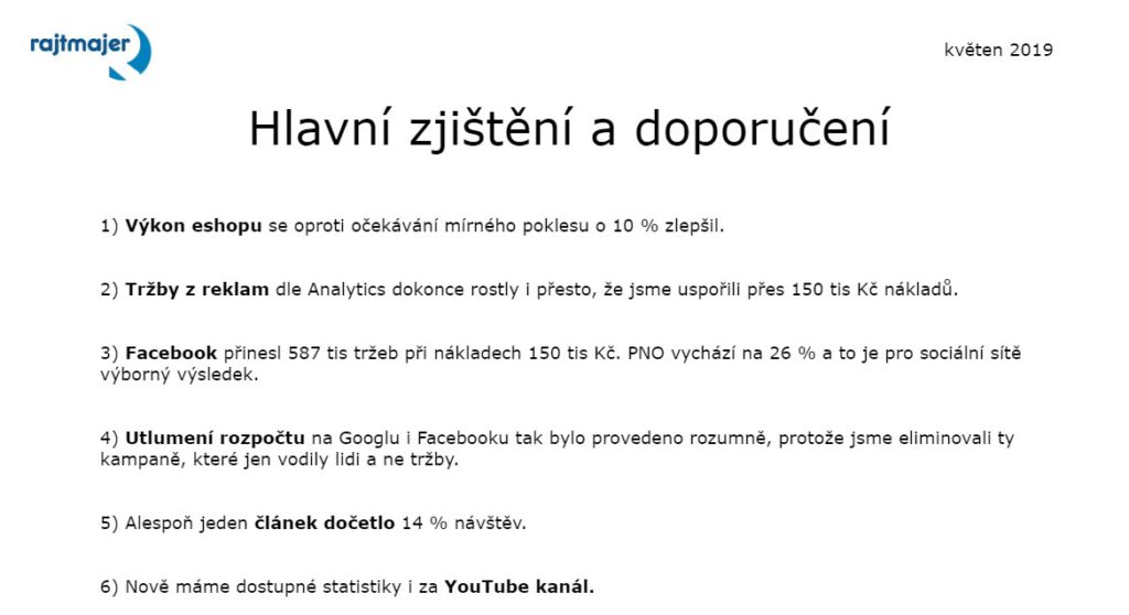 Hlavní zjištění v reportu