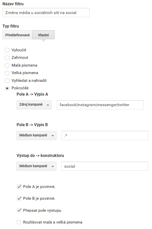 Filtr na změnu média u sociálních sítí
