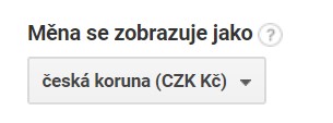 Měna v nastavení výběru dat